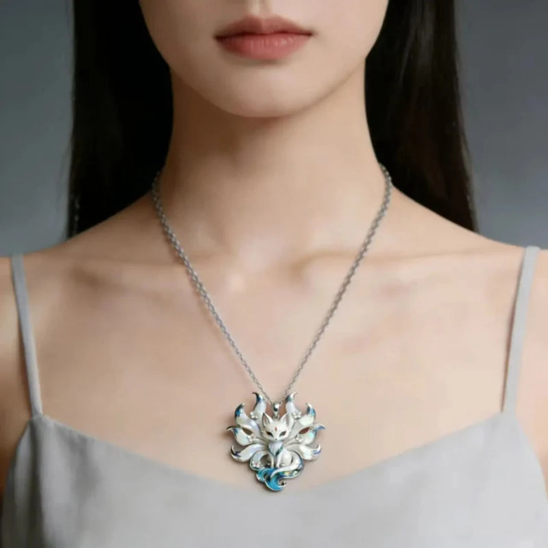 Kawaii Kitsune Fox Necklace – Intricate Silver Fox Pendant | Japanese Folklore Jewellery