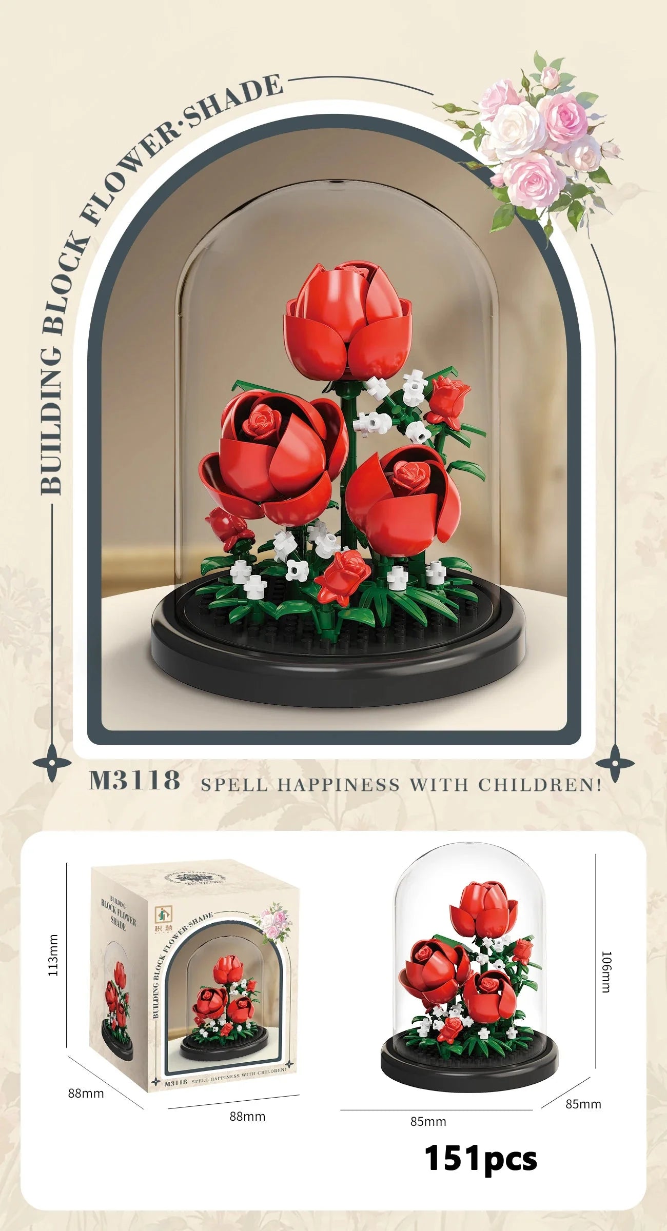 Eternal Flower Bouquet Bonsai Potted Plant Micro Building Blocks Model Home Decoration Puzzle Toys Kids Birthday Christmas Gifts