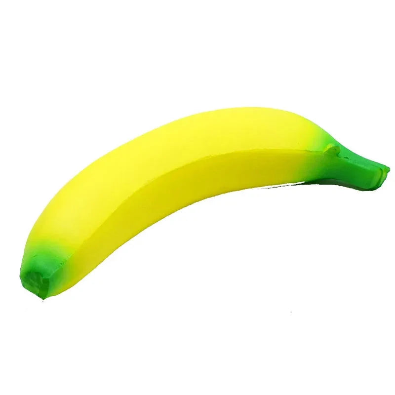 Jumbo squishy banana toy, yellow banana shape with green underside