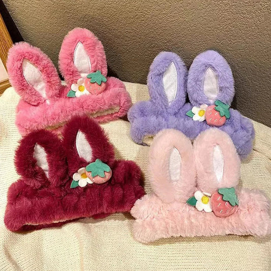 Kawaii Strawberry Bunny Ear Beauty Headband – Cute Spa & Skincare Headband | 6 Colours