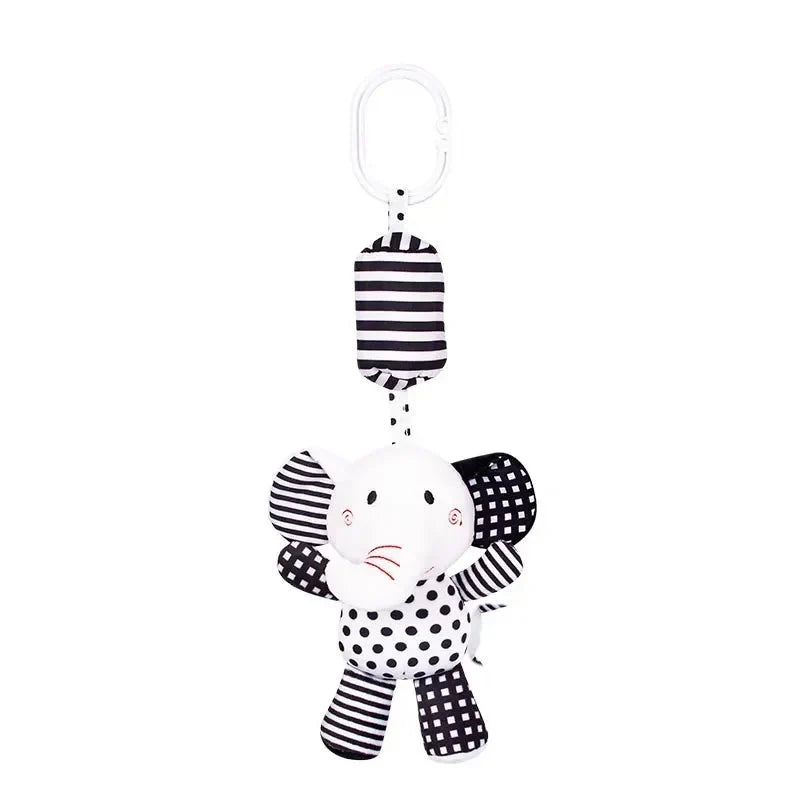 Stroller hanging plush rattle with teddy bear face, striped capsule and ears