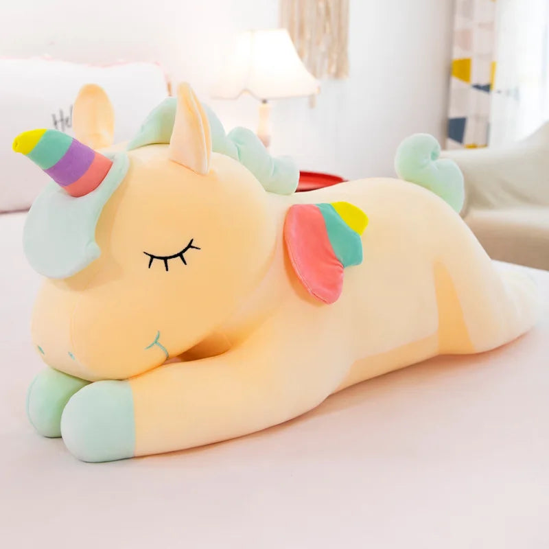 Kawaii Sleepy Unicorn Plushie – Soft Rainbow Dream Stuffed Animal | 30cm–100cm | 3 Colours