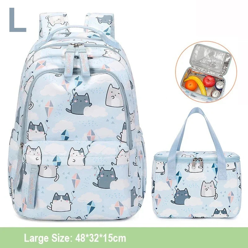 Kawaii Cats with Kites Backpack – Waterproof Polyester Bag | Medium & Large Sizes