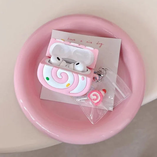 Strawberry Swiss Roll AirPods Case | Kawaii Dessert Earbud Cover