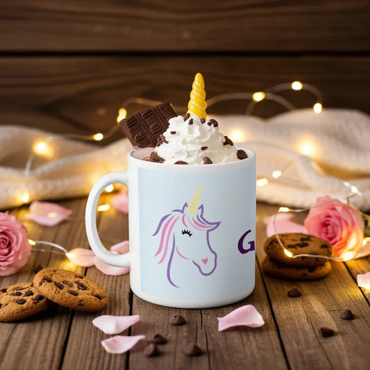 Personalized Ceramic Unicorn Tea & Coffee Mug: 11oz White Cup, Custom Name Gift - Dream Dragons