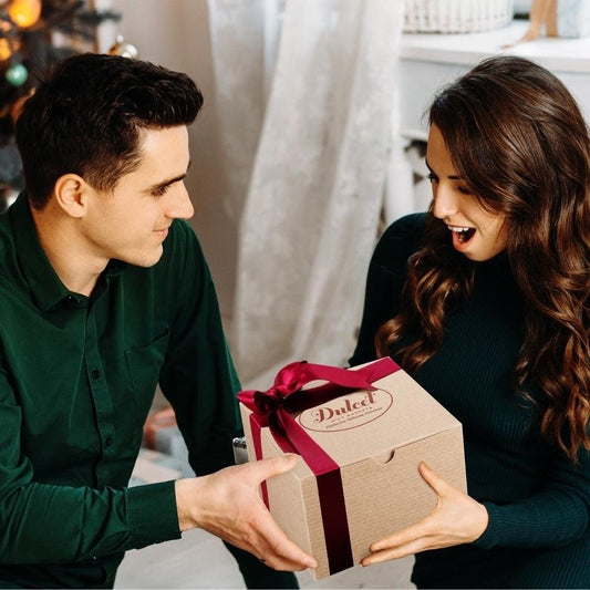 Gift box with magenta ribbon and Dulcet label