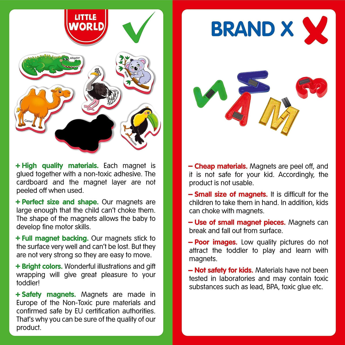 Foam zoo animal fridge magnets with non-toxic materials and secure magnetic backing