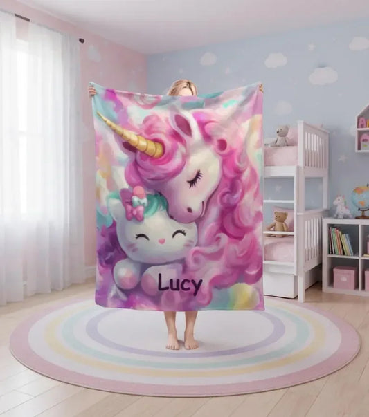 Personalized Unicorn Hello Kitty Fleece Blanket: Custom Name Throw - Dream Dragons