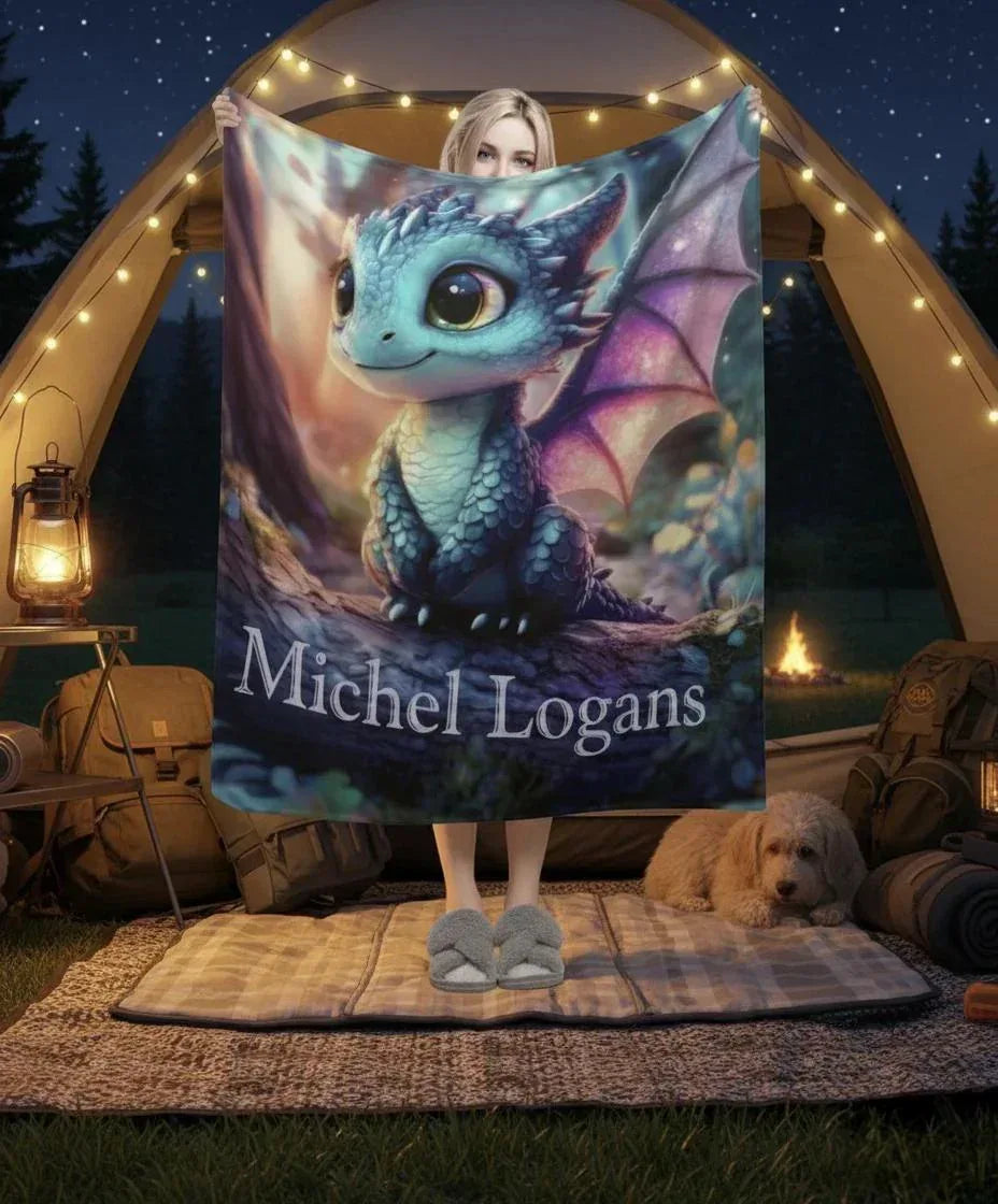 Personalized Dragon Blanket: Magical Flannel Fleece Throw, Super Soft Name Gift - Dream Dragons