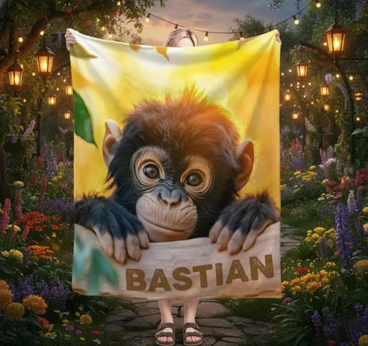 Personalized Baby Chimpanzee Blanket: Jungle Nursery Throw, Super Soft Name Gift - Dream Dragons