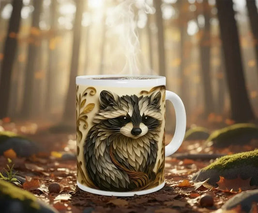 Whimsical Raccoon Mug: Adorable Animal Lover Gift, Hot Chocolate, Coffee Mug, Tea Cup - Dream Dragons