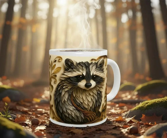 Whimsical Raccoon Mug: Adorable Animal Lover Gift, Hot Chocolate, Coffee Mug, Tea Cup - Dream Dragons