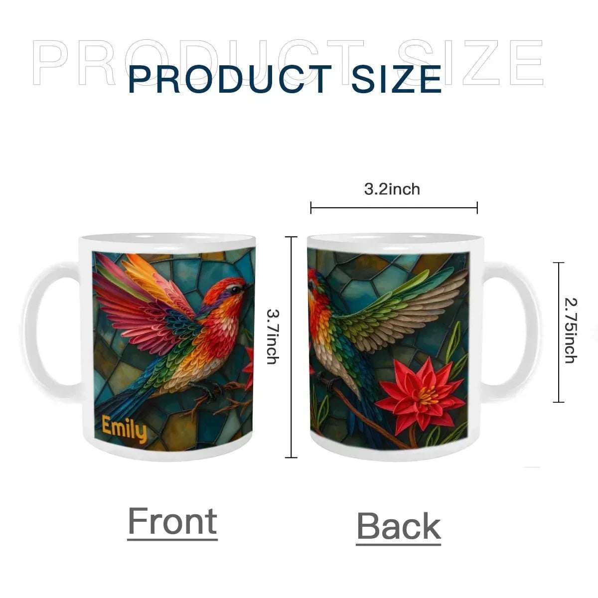 Personalized Stained Glass Hummingbird Coffee Mug: Bohemian Ceramic Tea Cup - Gift with Name - Dream Dragons