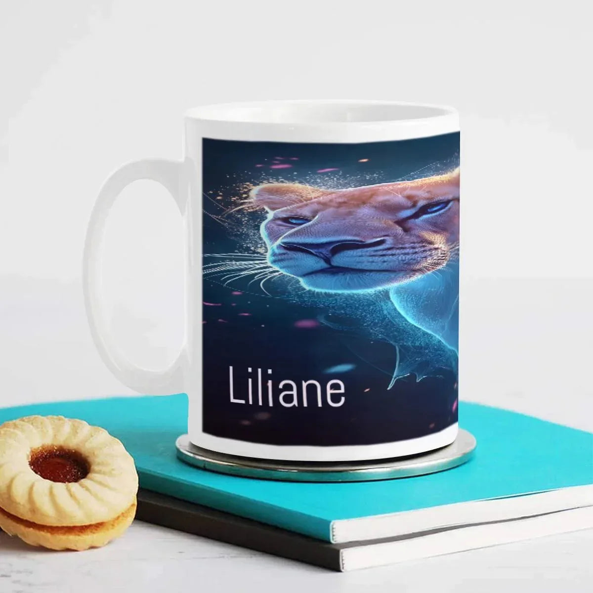 Personalized Custom Name Coffee Mug | Lion Hot Chocolate Gift | Nebula Predator Cat Tea Cup - Dream Dragons