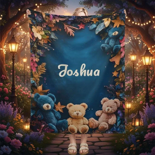 Personalized Teddy Bear Plush Blanket: Soft Flannel Fleece, Autumn Leaves, Custom Name Gift - Dream Dragons