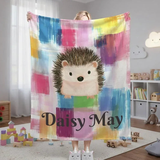 Personalized Hedgehog Blanket: Whimsical Plaid, Cosy Throw, Super Soft Name Gift - Dream Dragons