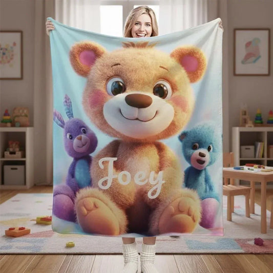 Personalized Teddy Bear Plush Blanket: Fluffy Cosy Throw, Soft Flannel Fleece Name Gift - Dream Dragons