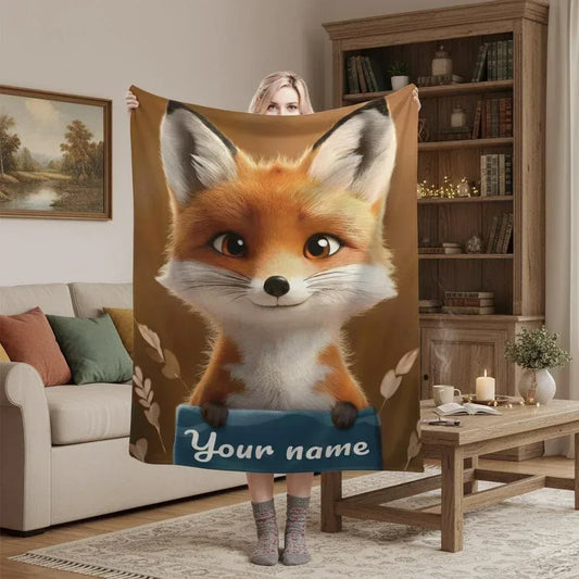 Personalized Fox Blanket: Enchanted Forest Flannel Fleece Throw, Kids Name Gift - Dream Dragons