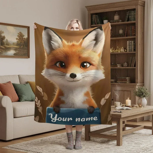 Personalized Fox Blanket: Enchanted Forest Flannel Fleece Throw, Kids Name Gift - Dream Dragons