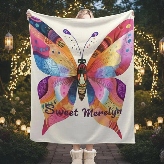 Personalized Butterfly Blanket: Vibrant Flannel Fleece Throw, Colourful Custom Name Gift - Dream Dragons