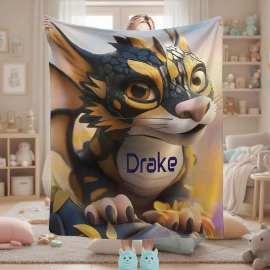 Personalized Dragon Blanket: Mythical Creature Dino Flannel Fleece Throw - Dream Dragons