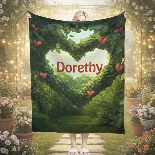 Personalized Garden Heart Blanket: Lush Greenery Plant Microfiber Fleece Throw, Romantic, Lovely Gift - Dream Dragons