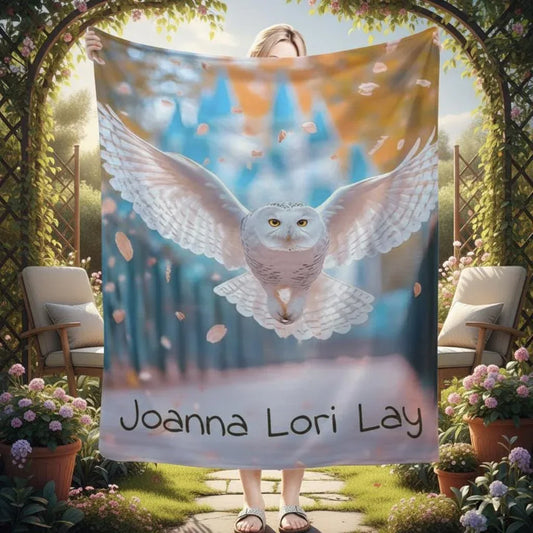 Personalized Hedwig Owl Blanket: Magical Bird Forest Fleece Throw, Super Soft Name Gift - Dream Dragons