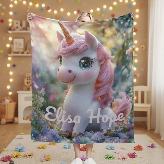 Personalized Unicorn Blanket: Magical Pink Name Gift, Soft Flannel Fleece Throw - Dream Dragons