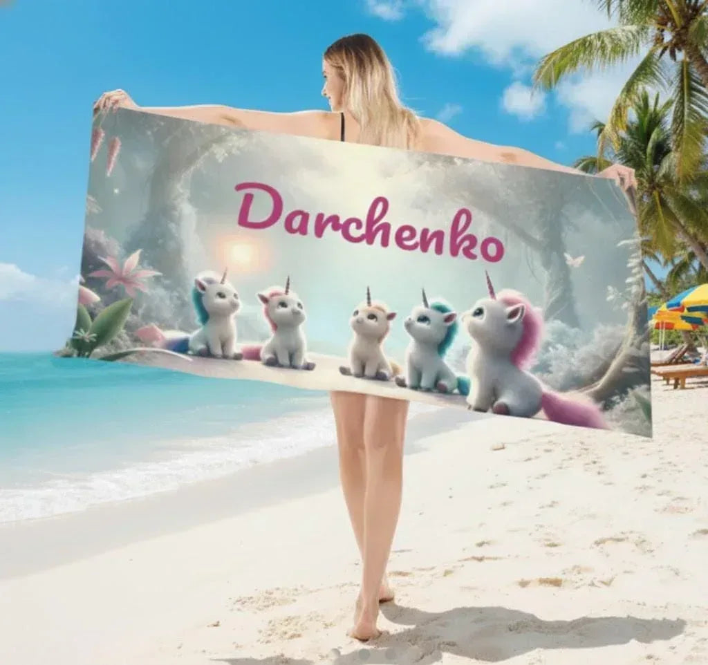 Personalized Unicorn Beach Towel: Soft Microfiber Summer Accessory, Swimming pool Towel - Dream Dragons