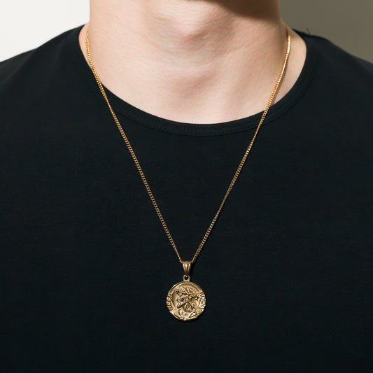 Gold-toned Jesus crown of thorns pendant necklace on a short chain
