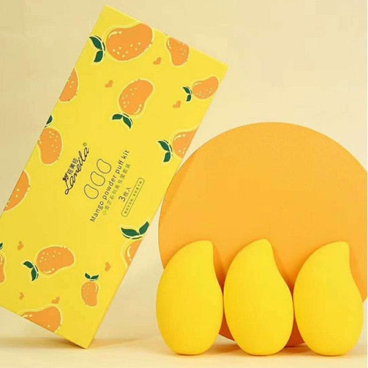 Mango-shaped makeup sponge set, three yellow sponges with curved tips