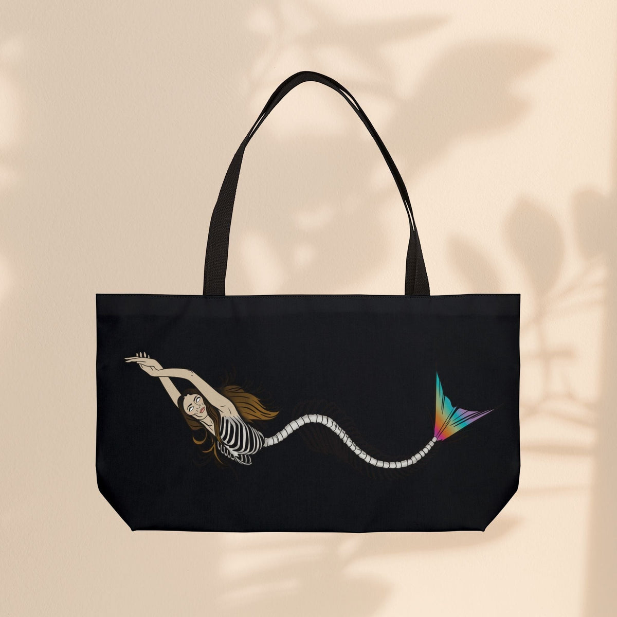 Mermaid Skeleton Weekender Tote Bag - Dark Gothic Mermaid Art Beach Bag for Mermaid Lovers, 24x13 Spun Polyester