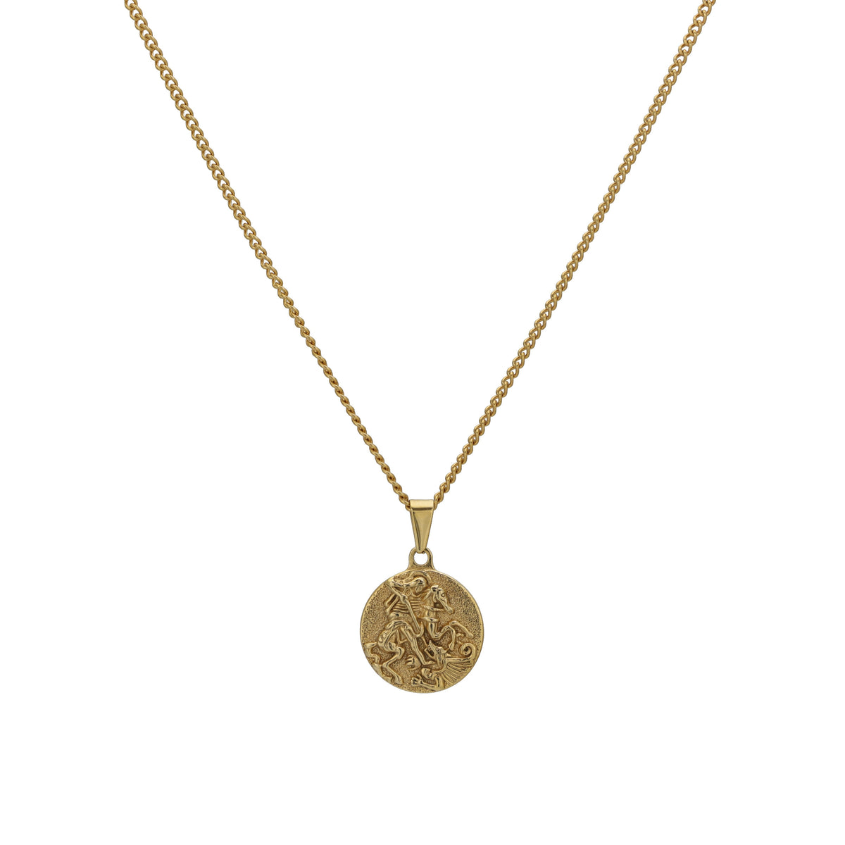Gold rope-chain necklace with round coin pendant and single chain