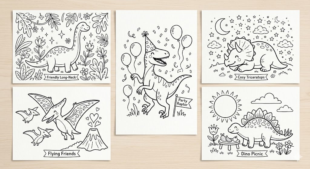 5 Free Printable Dinosaur Coloring Pages for a Rainy Day 🦖