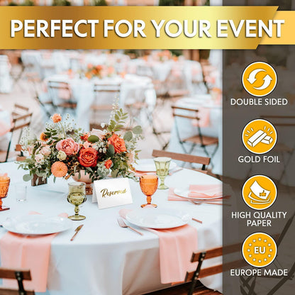 Double-sided reserved table tent sign concept with “Reserved” gold lettering