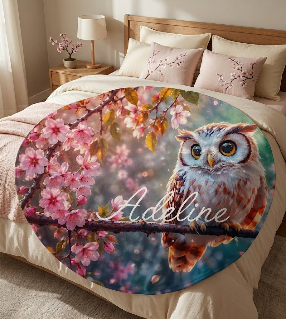 Personalized Owl Round Blanket – Custom Throw Gift