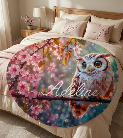 Personalized Owl Round Blanket – Custom Throw Gift
