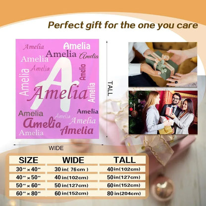 Your Letter and Name - Personalized Name Blanket: Pink & White Flannel Fleece Throw - Dream Dragons