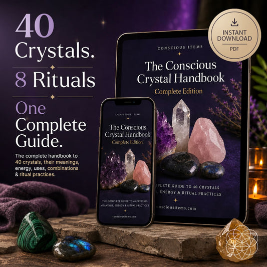 Crystal handbook eBook cover with crystal stones and ritual guide text