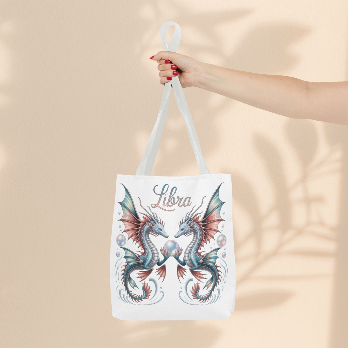 Libra Zodiac Tote Bag with Dragon Art - Libra Birthday Gift for Astrology Lovers, 3 Sizes, 5 Handle Colours