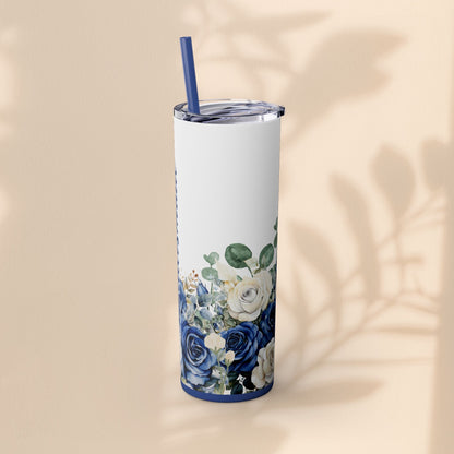 Bridesmaid Skinny Tumbler, 20oz Rose Floral Tumbler, Wedding Gift, Bridal Party, Customizable, Floral Tumbler