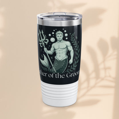 Father of the Groom Merman Tumbler – Poseidon Trident Ocean Wedding Gift | 20oz Insulated Stainless Steel | Black White or Steel | Beach Nautical Bridal Party