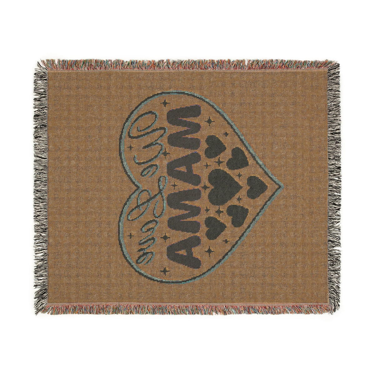 We Love Mama Woven Cotton Blanket – Retro Boho Heart Design | 100% Cotton with Fringed Edges | 3 Sizes | Mother’s Day Gift for Mama