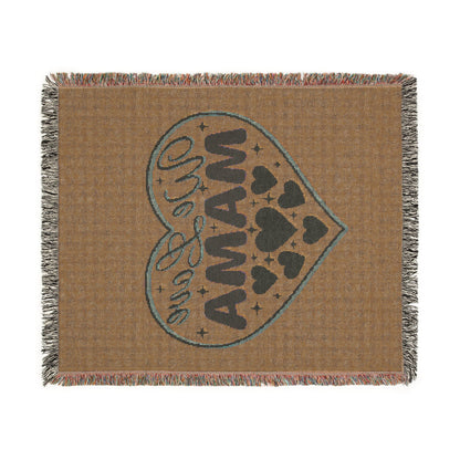 We Love Mama Woven Cotton Blanket – Retro Boho Heart Design | 100% Cotton with Fringed Edges | 3 Sizes | Mother’s Day Gift for Mama