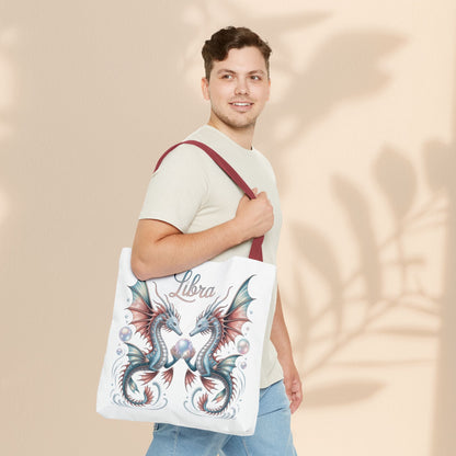 Libra Zodiac Tote Bag with Dragon Art - Libra Birthday Gift for Astrology Lovers, 3 Sizes, 5 Handle Colours