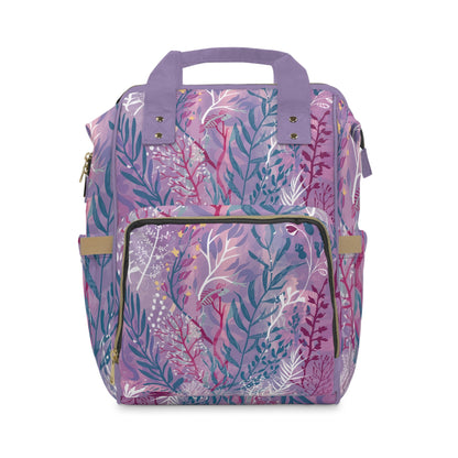 Enchanted Underwater Garden Diaper Backpack – Dreamy Lavender Botanical Seaweed Print | Insulated Bottle Pockets | Large Capacity Nappy Bag | Baby Shower Gift