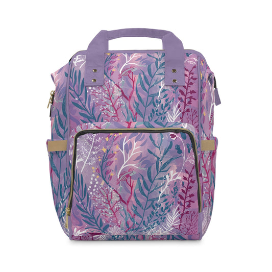 Enchanted Underwater Garden Diaper Backpack – Dreamy Lavender Botanical Seaweed Print | Insulated Bottle Pockets | Large Capacity Nappy Bag | Baby Shower Gift