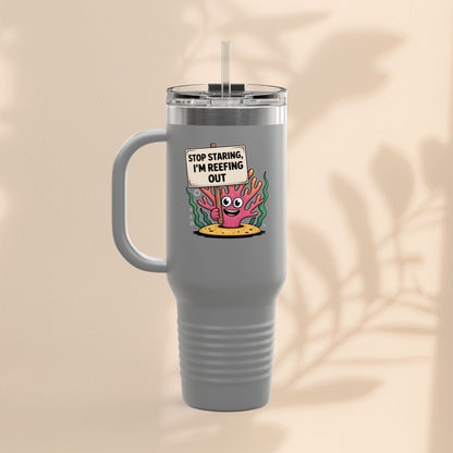Colorful Coral Reef Insulated Travel Mug - Stop Staring, I'm Reefing Out!