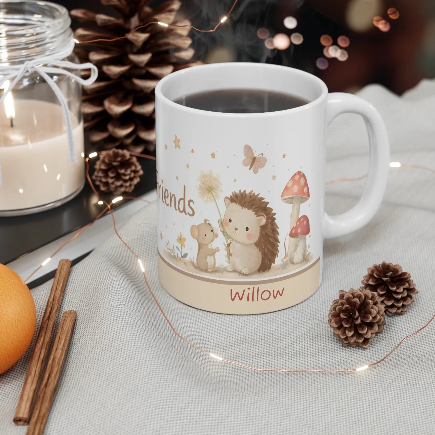 Little Friends Mug, Cute Woodland Animals Personalized Name Chocolate, Coffee Mug, Tea Cup — 11oz Mug - Dream Dragons