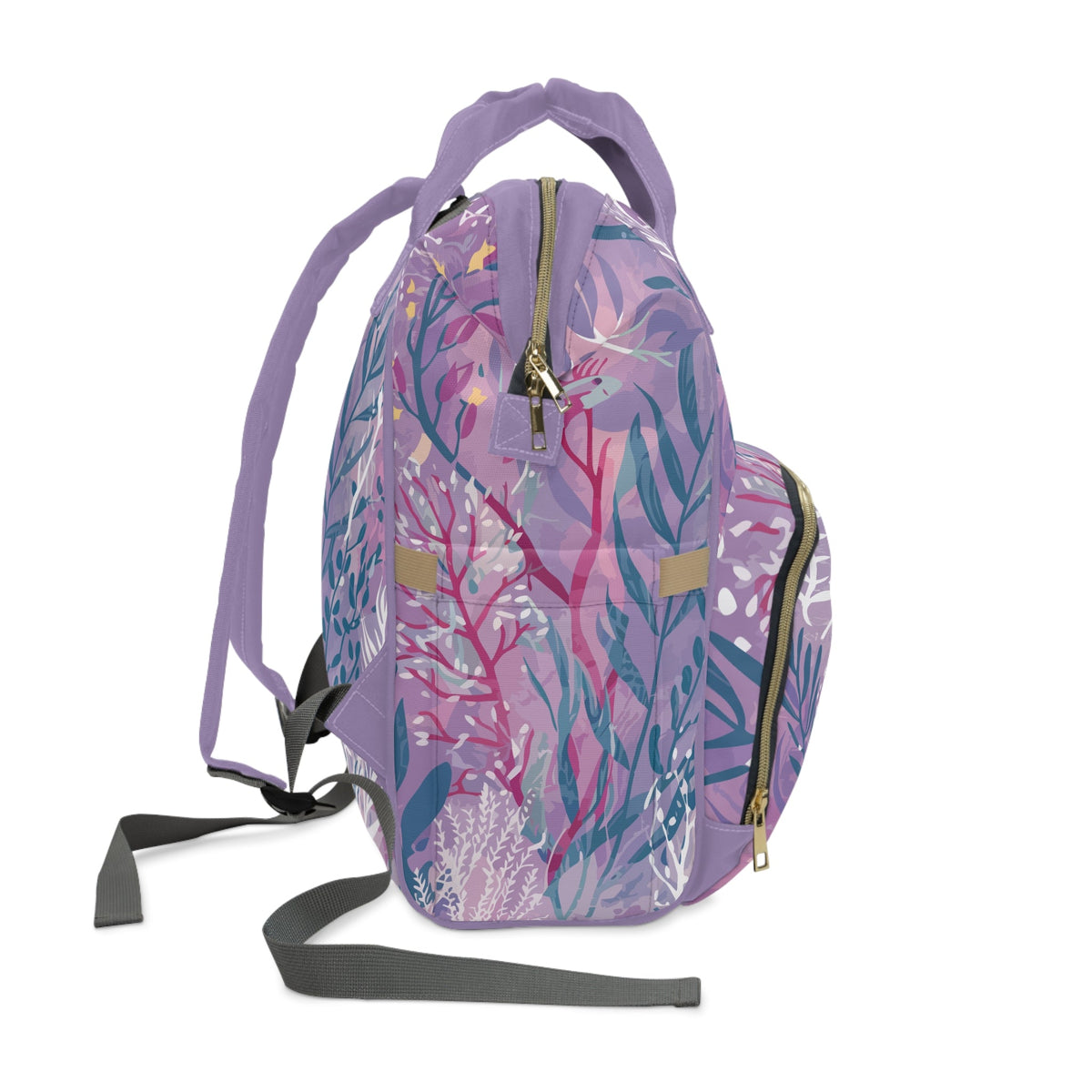 Enchanted Underwater Garden Diaper Backpack – Dreamy Lavender Botanical Seaweed Print | Insulated Bottle Pockets | Large Capacity Nappy Bag | Baby Shower Gift